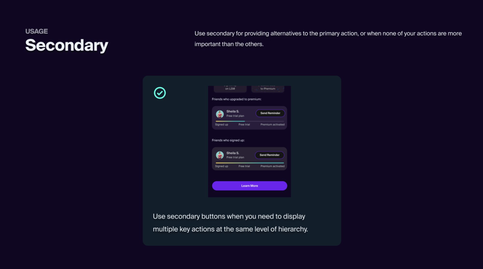 Secondary button usage spec